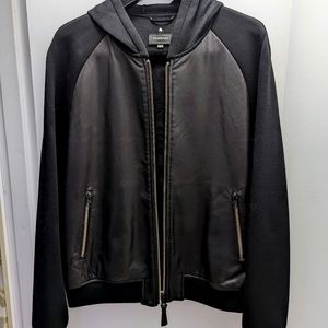 Mackage Sheepskin black Leather front Hoodie Size 44